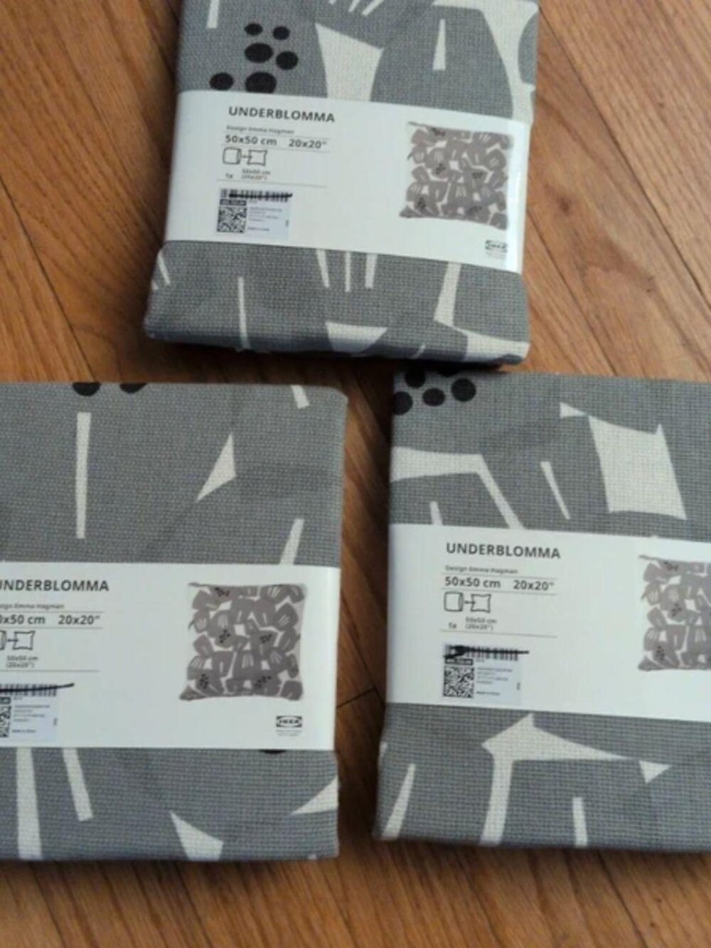 NEW IKEA Grey and Black set of 3 IKEA Underblomma cushion covers